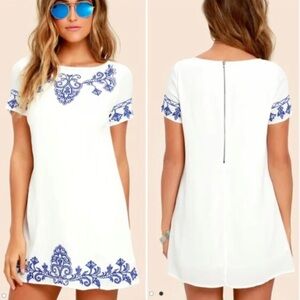 Lulu's White and Blue Embroidered Dress